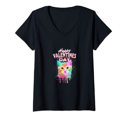 Womens Funny Cat Valentines V-Neck T-Shirt