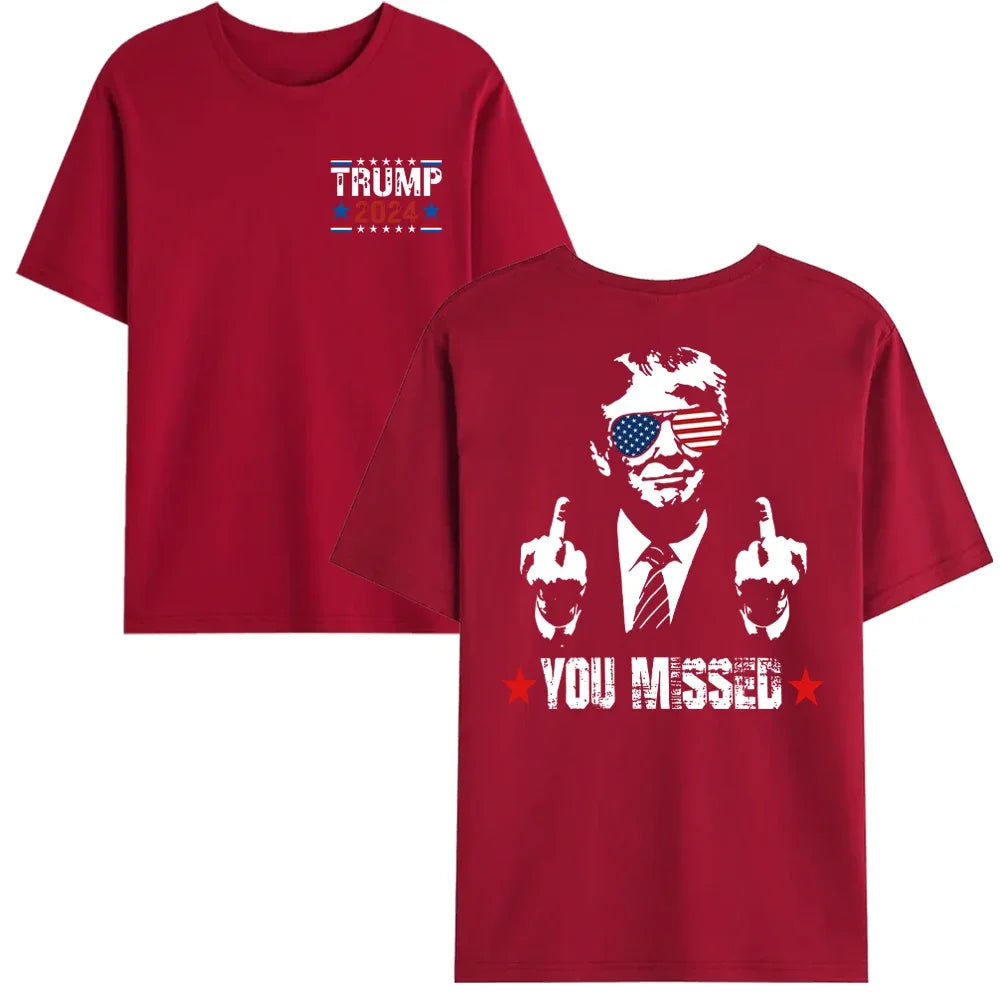 You Missed Trump 2024 US American Flag T-Shirt, Trump 2024 T-Shirt, Trump Shirt Trump You Missed Unisex Tshirt