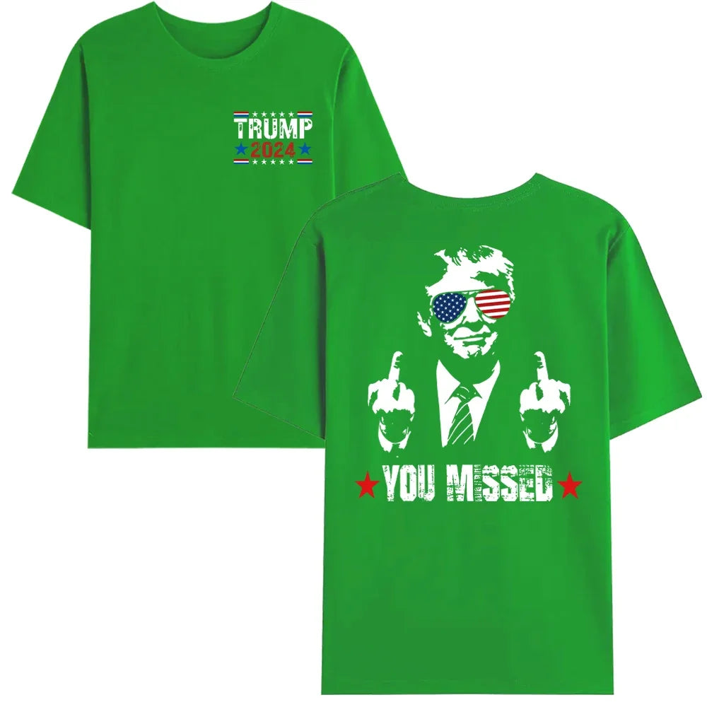 You Missed Trump 2024 US American Flag T-Shirt, Trump 2024 T-Shirt, Trump Shirt Trump You Missed Unisex Tshirt