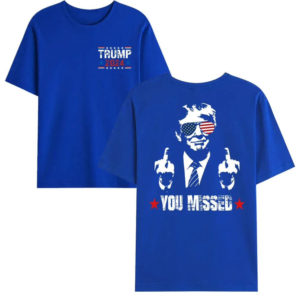 You Missed Trump 2024 US American Flag T-Shirt, Trump 2024 T-Shirt, Trump Shirt Trump You Missed Unisex Tshirt