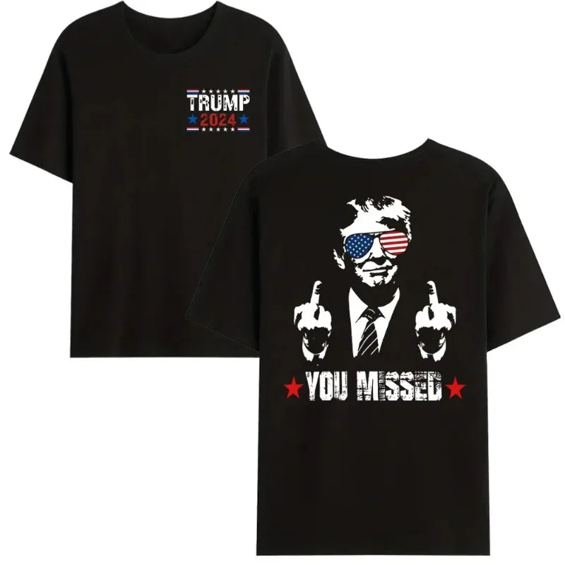 You Missed Trump 2024 US American Flag T-Shirt, Trump 2024 T-Shirt, Trump Shirt Trump You Missed Unisex Tshirt