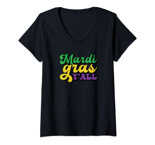 Womens Mardi Gras Y'All V-Neck T-Shirt