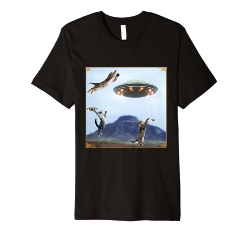UFO Cat Attack Alien UFO Funny Cat Premium T-Shirt