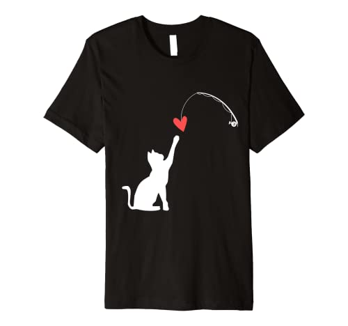 Funny Cat Valentines Catching a Heart Premium T-Shirt