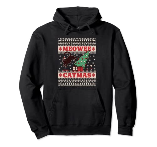 Meowee Christmas Cat Funny Ugly Xmas Pullover Hoodie