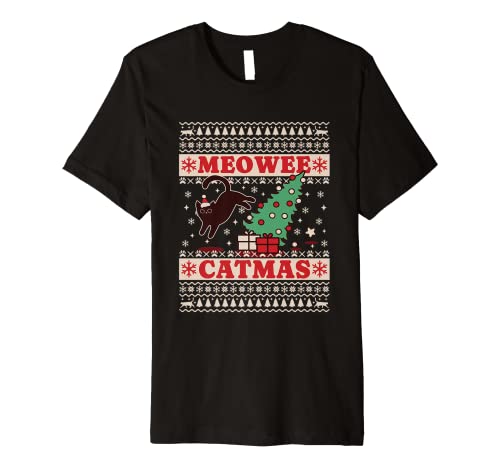 Meowee Christmas Cat Funny Ugly Xmas Premium T-Shirt