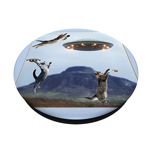 UFO Cat Attack Alien UFO Funny Cat PopSockets Swappable PopGrip