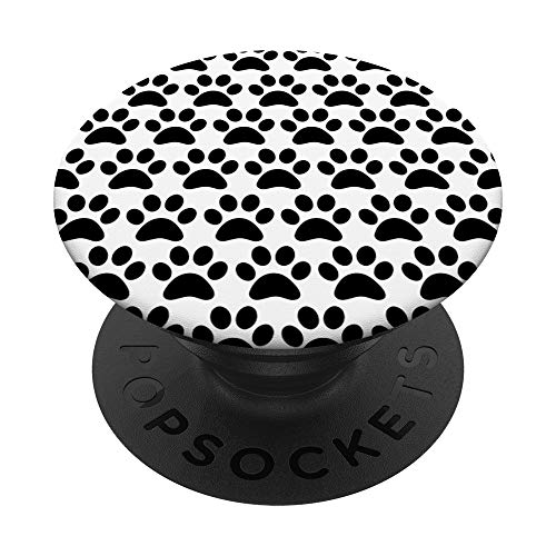Paw Prints - Black and White PopSockets Grip and Stand for Phones and Tablets
