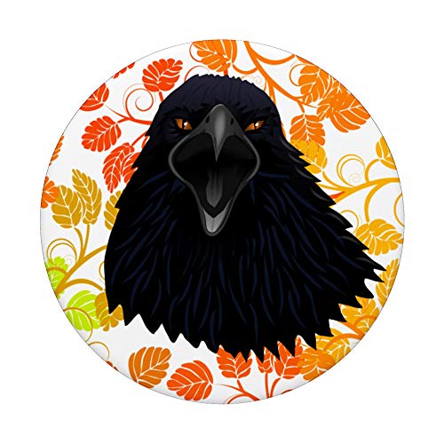 Raven Halloween Fall Leaves Pattern PopSockets Grip and Stand for Phones and Tablets