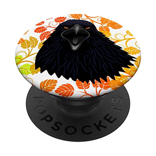 Raven Halloween Fall Leaves Pattern PopSockets Grip and Stand for Phones and Tablets